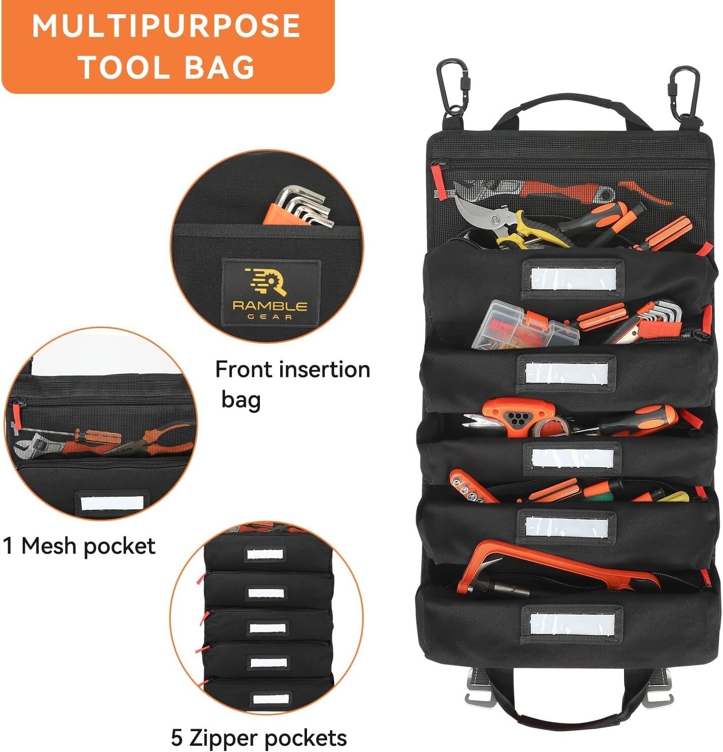 5-Pouch Tool Roll Organizer in Durable Canvas - Easy Transport & Storage