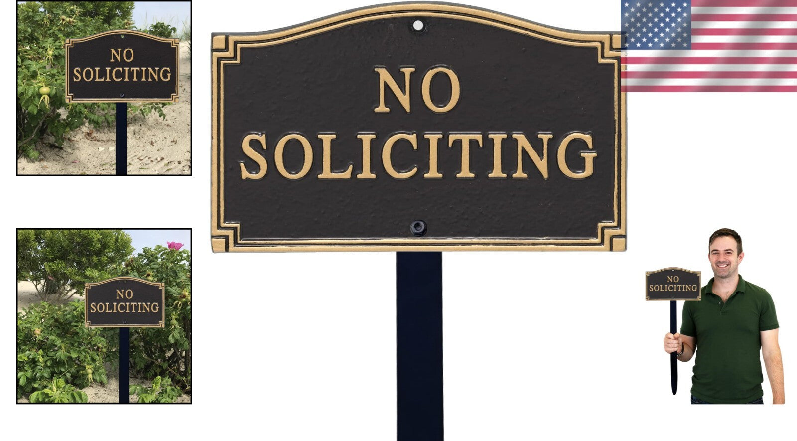 Elegant No Soliciting Metal Sign with 18" Lawn Stake - Weather Resistant Plaque