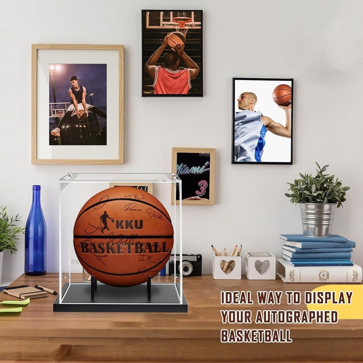 Stylish Clear Acrylic Display Case with Solid Wood for Autographed Collectibles