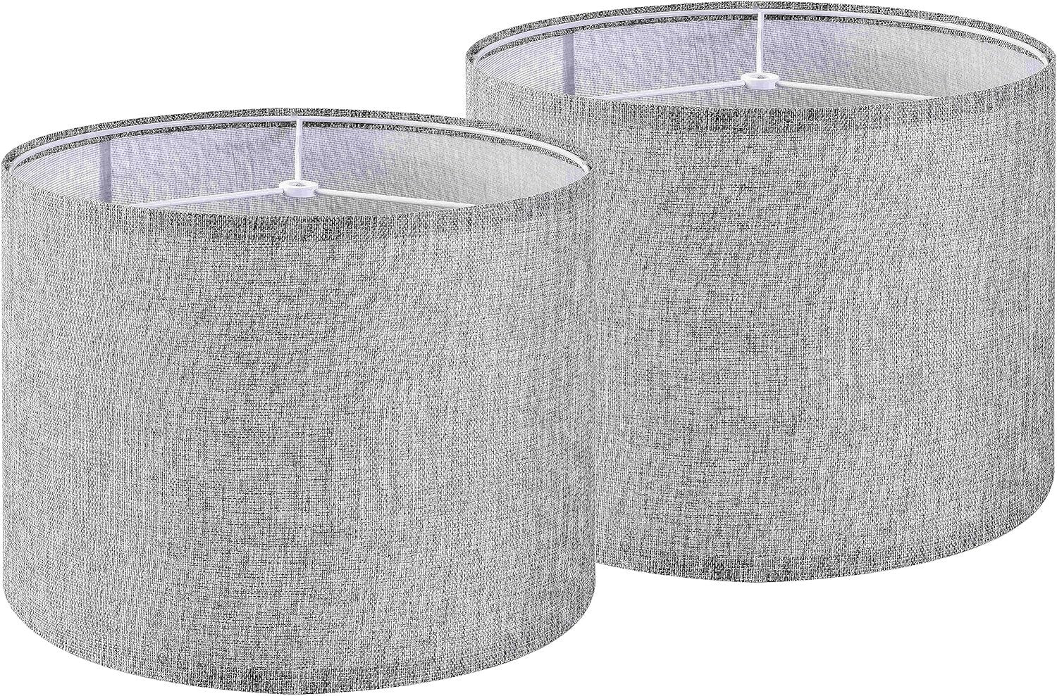 Set of 2 Medium 13" Drum Lamp Shades - Traditional Gray Design for Home Decor
