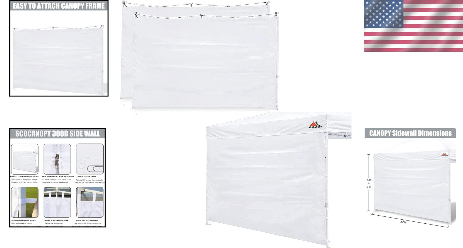 3-Pack Waterproof Sidewalls for 12x12ft Canopy - UV Protection & Durability