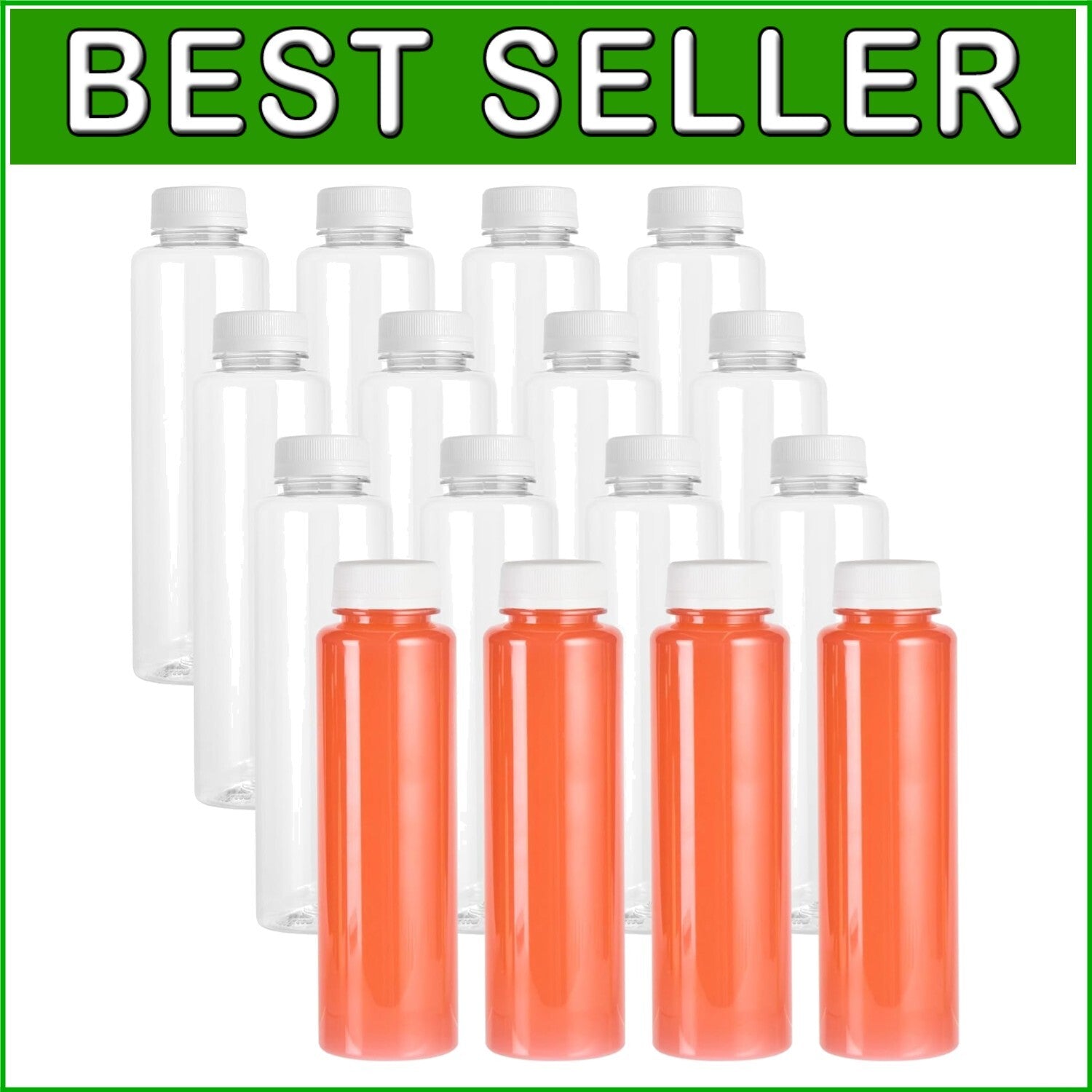 100 Recyclable 12 Oz Plastic Juice Bottles with Tamper-Evident Safety Caps
