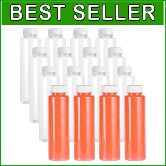 100 Recyclable 12 Oz Plastic Juice Bottles with Tamper-Evident Safety Caps