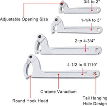 Load image into Gallery viewer, Adjustable Spanner Wrench Set - 4 Pcs Round Head for Hydraulic Ram &amp; Machines