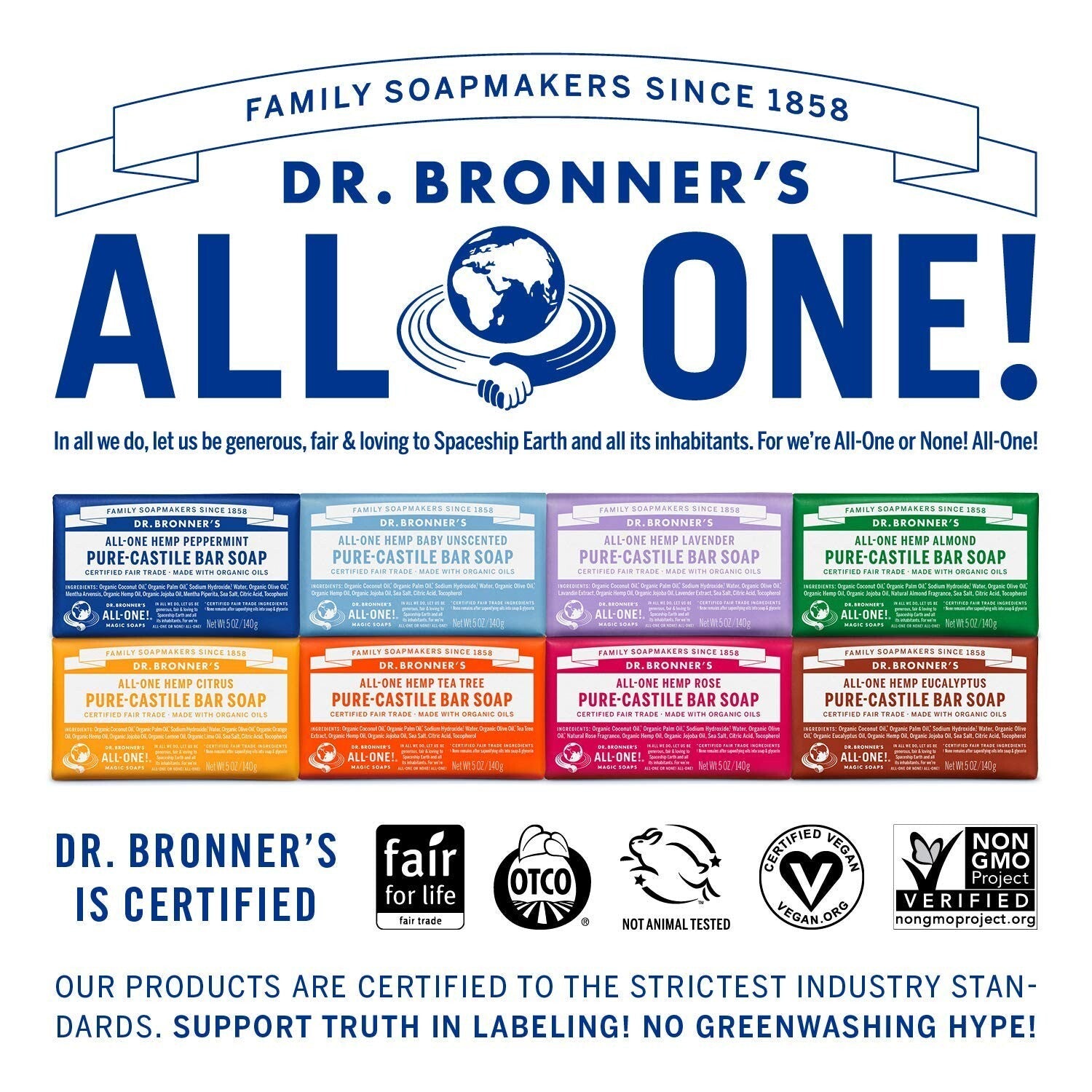 12-Pack Dr. Bronner's Peppermint Pure-Castile Bar Soap - Vegan & Cruelty-Free