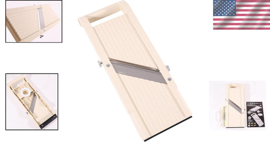 Dishwasher Safe Beige Mandolin Slicer with Comfortable Handle & Non-Skid Base