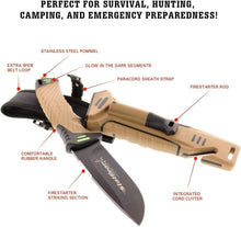 Load image into Gallery viewer, Versatile Brown Rubber Handle Bowie Knife with Firestarter &amp; Cord Cutter, 4.25"