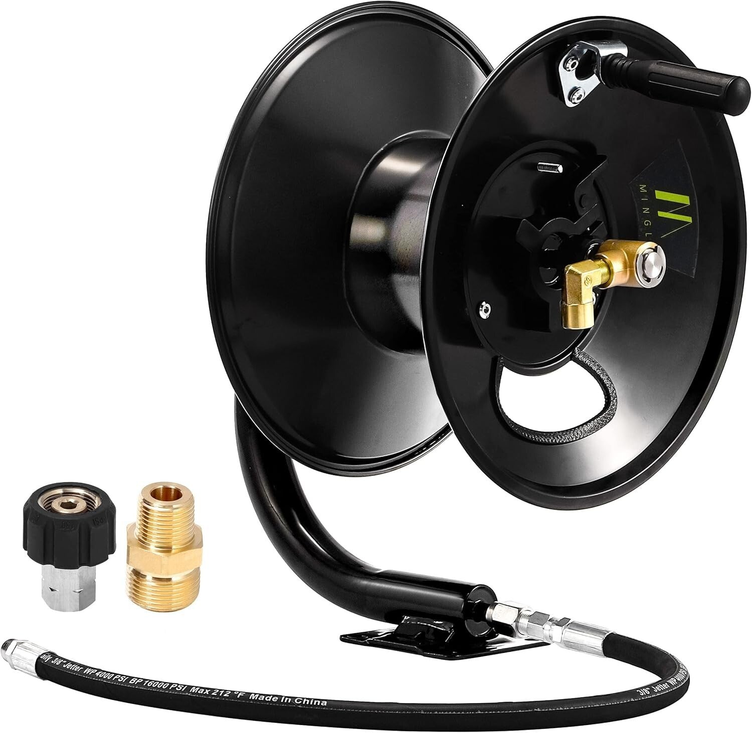Wall-Mount 100ft Heavy-Duty Pressure Washer Hose Reel with Quick-Release Pins