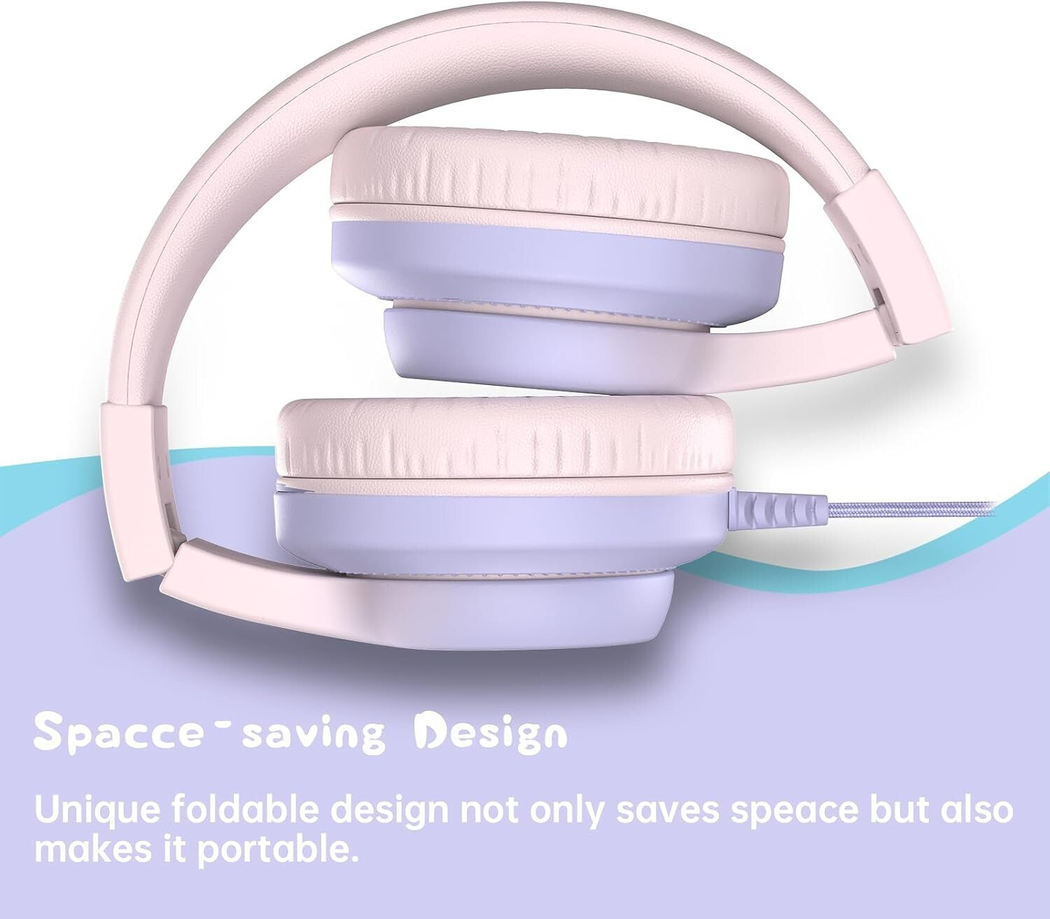 Wired Kids Headphones with Volume Limiter & Adjustable Fit - Foldable Design