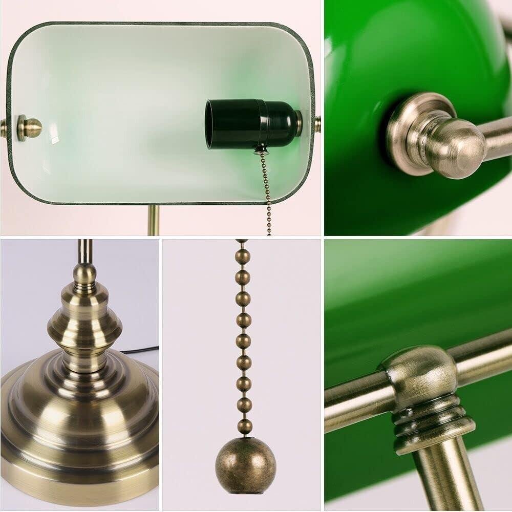Classic Green Glass Banker Lamp for Desk - Elegant Lighting Solution for Home