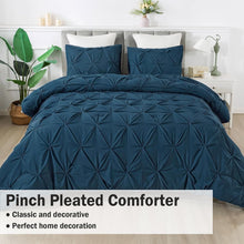 Load image into Gallery viewer, Luxurious California King Comforter Set, Navy Blue Pinch Pleat Design - 3 Pieces
