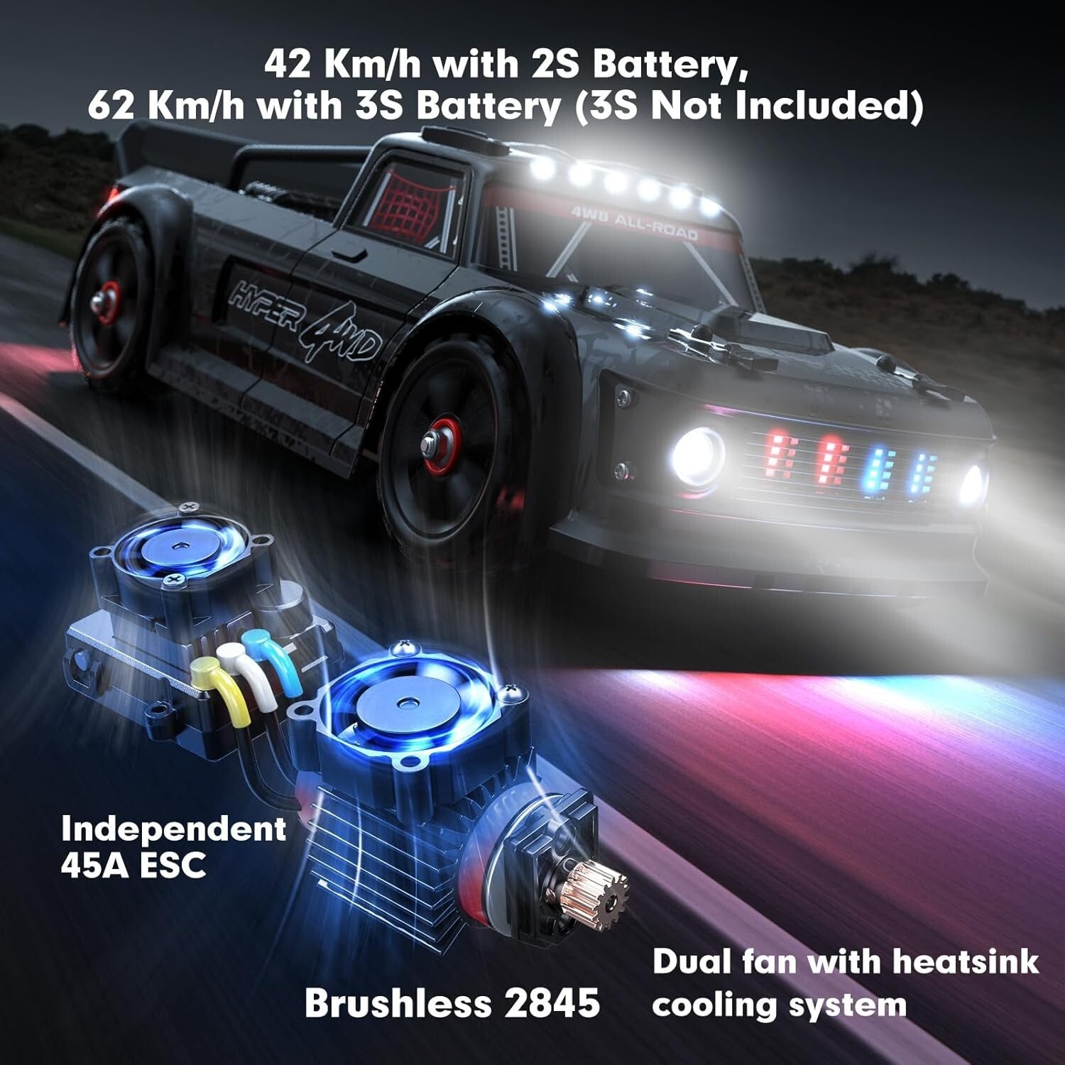 Electric Powered V3 1/14 RC Drift Car – 38 MPH Speed with Controllable Lights