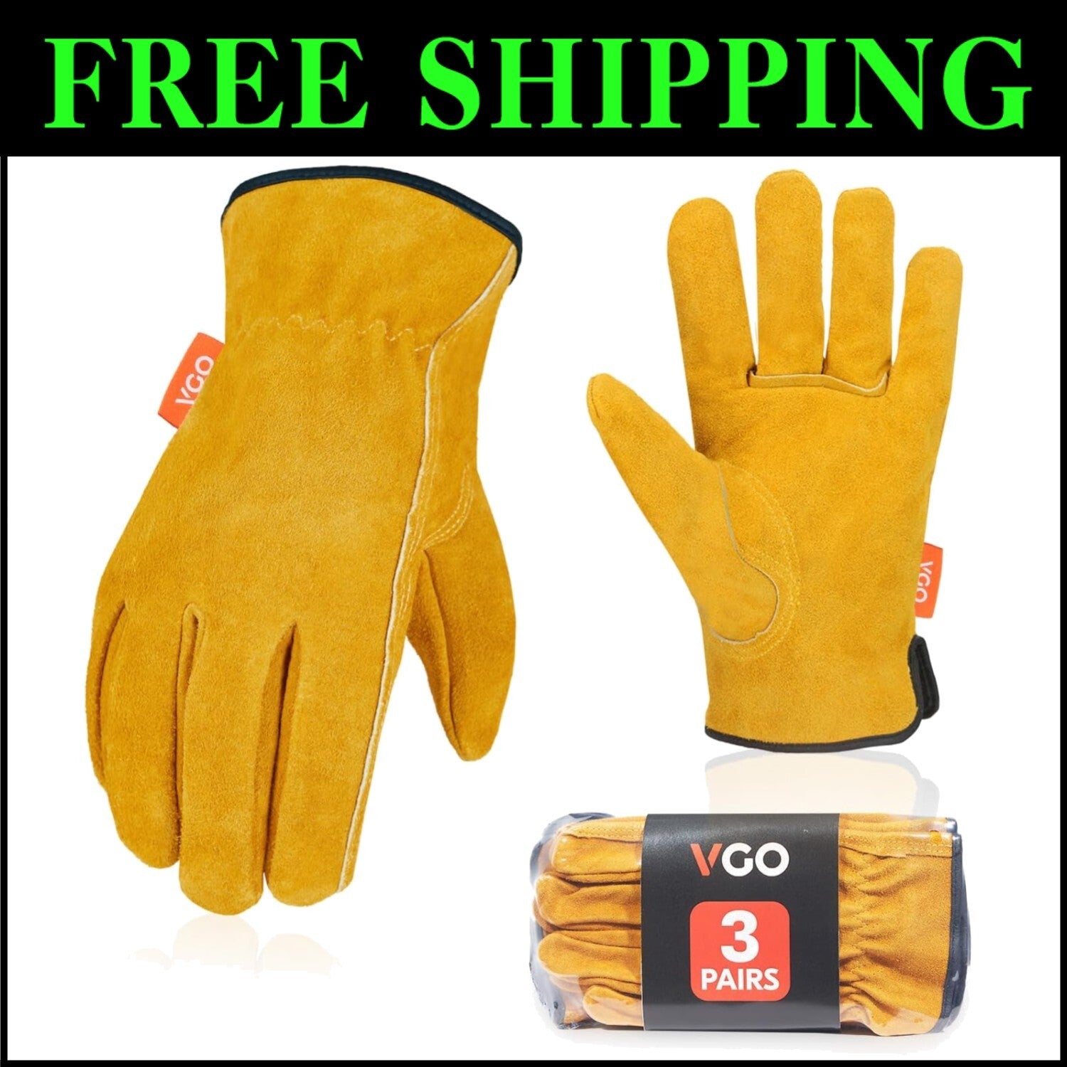 Multi-Purpose Heavy Duty Leather Work Gloves - Puncture-Resistant, Pack of 3