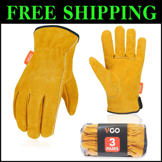 Multi-Purpose Heavy Duty Leather Work Gloves - Puncture-Resistant, Pack of 3