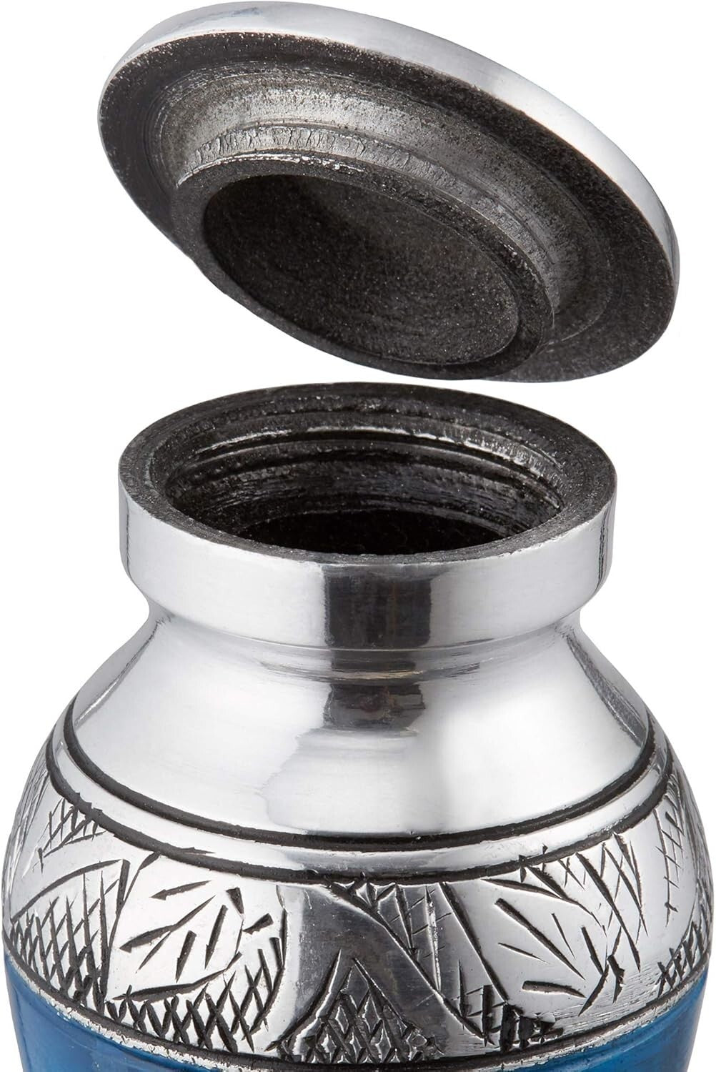 Elegant Mini Keepsake Cremation Urn Set of 6 - Blue & Silver with Velvet Case