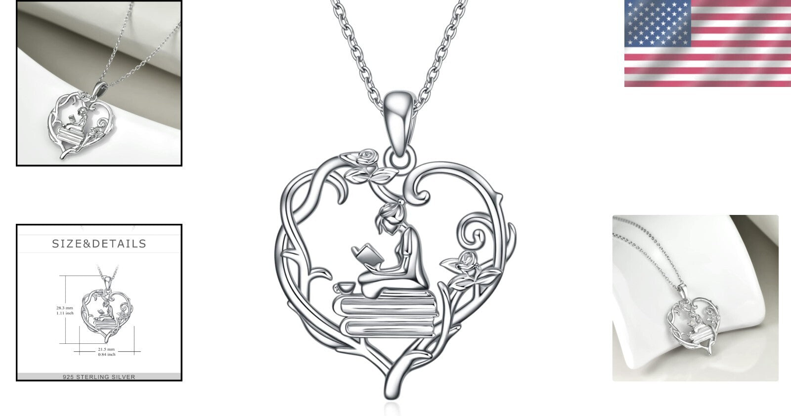 Hypoallergenic Book Lover Pendant Necklace - Inspirational Jewelry for Women