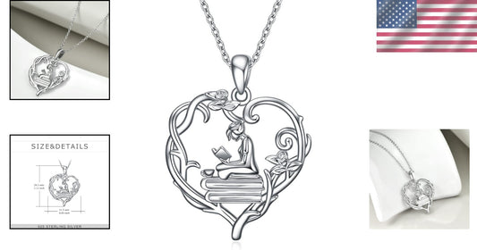 Hypoallergenic Book Lover Pendant Necklace - Inspirational Jewelry for Women