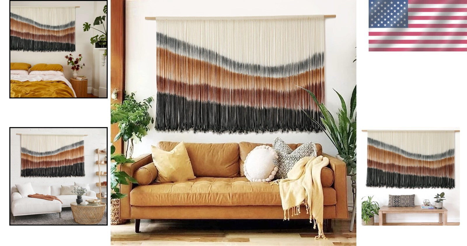 Intricate Coffee Brown Macrame Wall Hanging: Handcrafted Tie-Dye Tapestry
