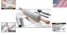 Load image into Gallery viewer, 18.5-Inch Polished Marble Rolling Pin Set: Pastry Mat, Brush, &amp; Tongs Included