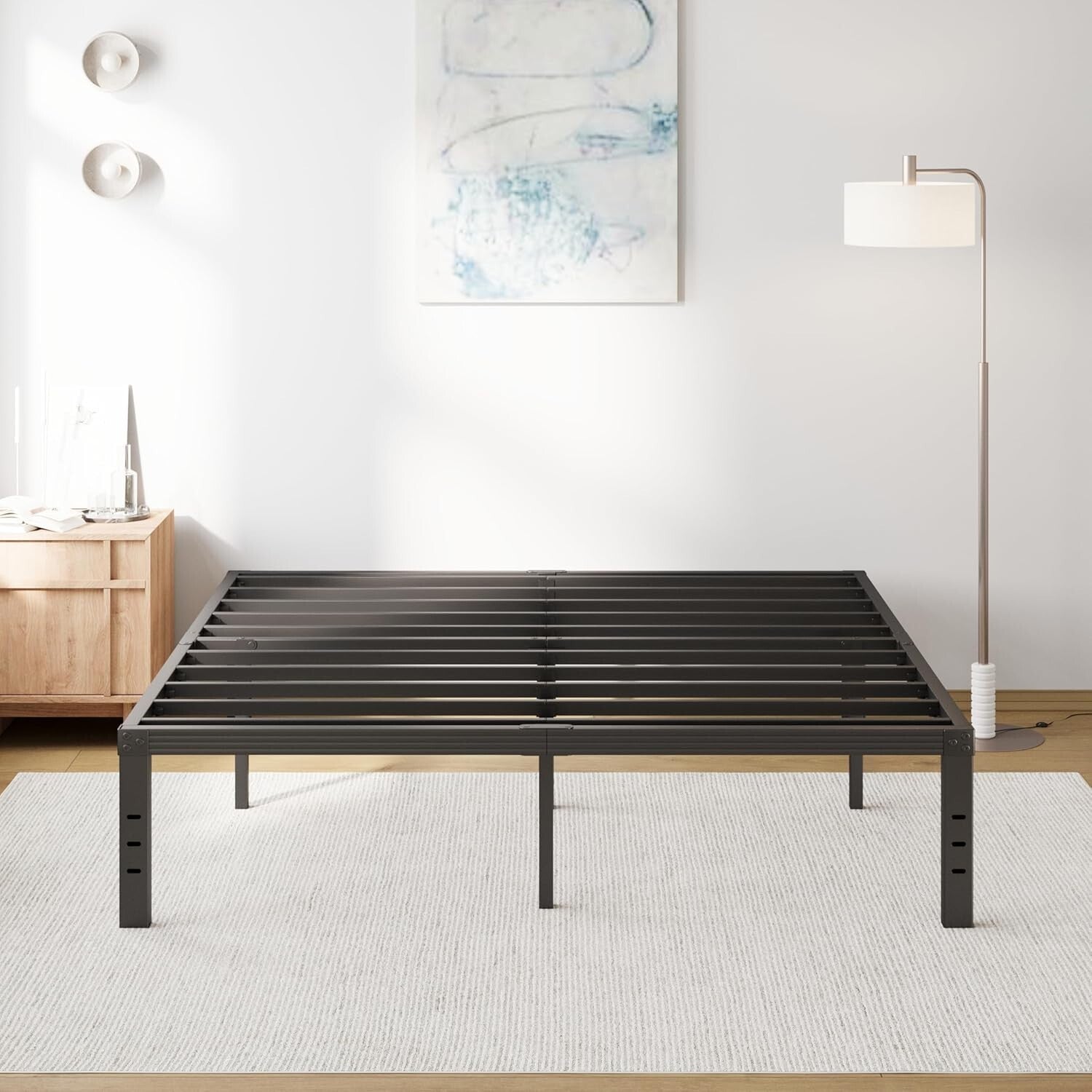 Durable King Metal Bed Frame: 16" Tall with Under-Bed Storage & No Box Spring