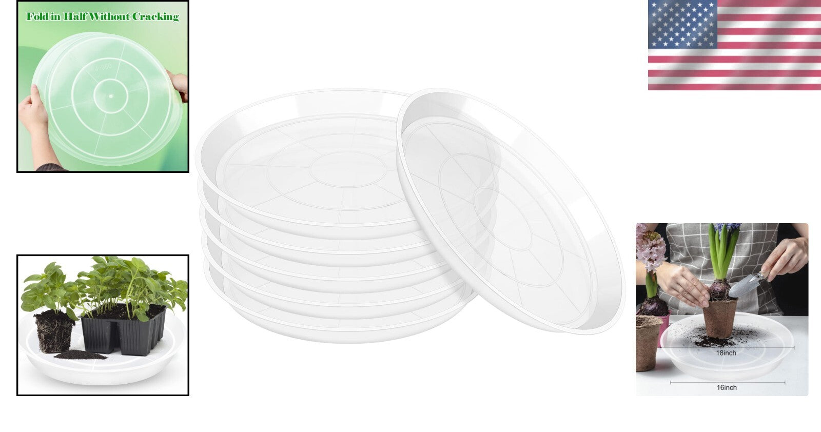Eco-Friendly 18-Inch Plant Saucers - Pack of 6 Drip Trays for Indoor/Outdoor Use