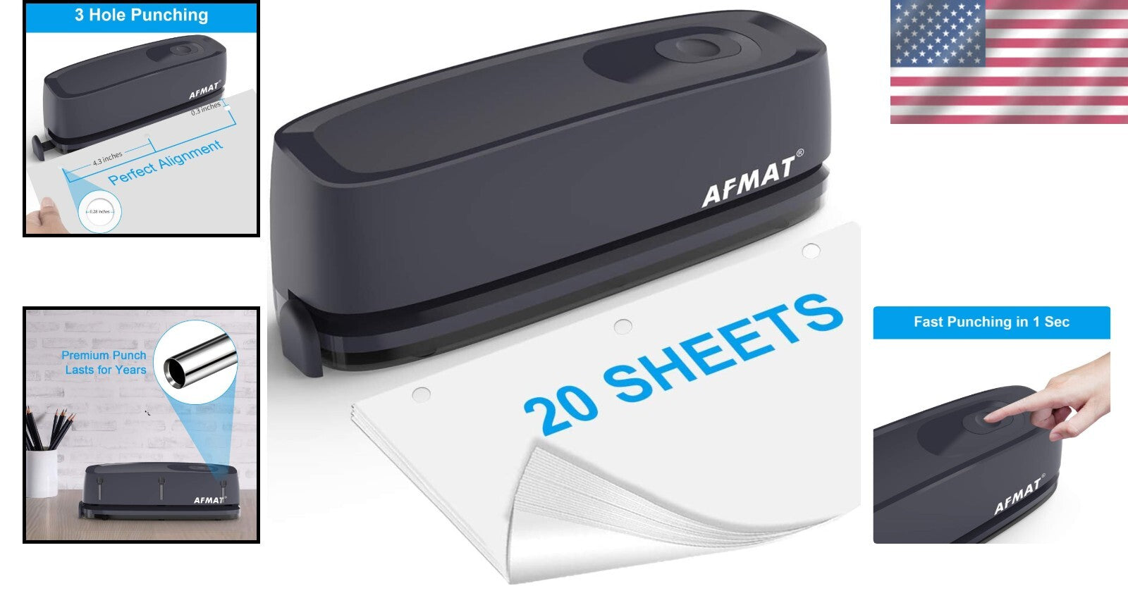 Durable Electric 3 Hole Punch Tool - Quick Punching for Office & School Use