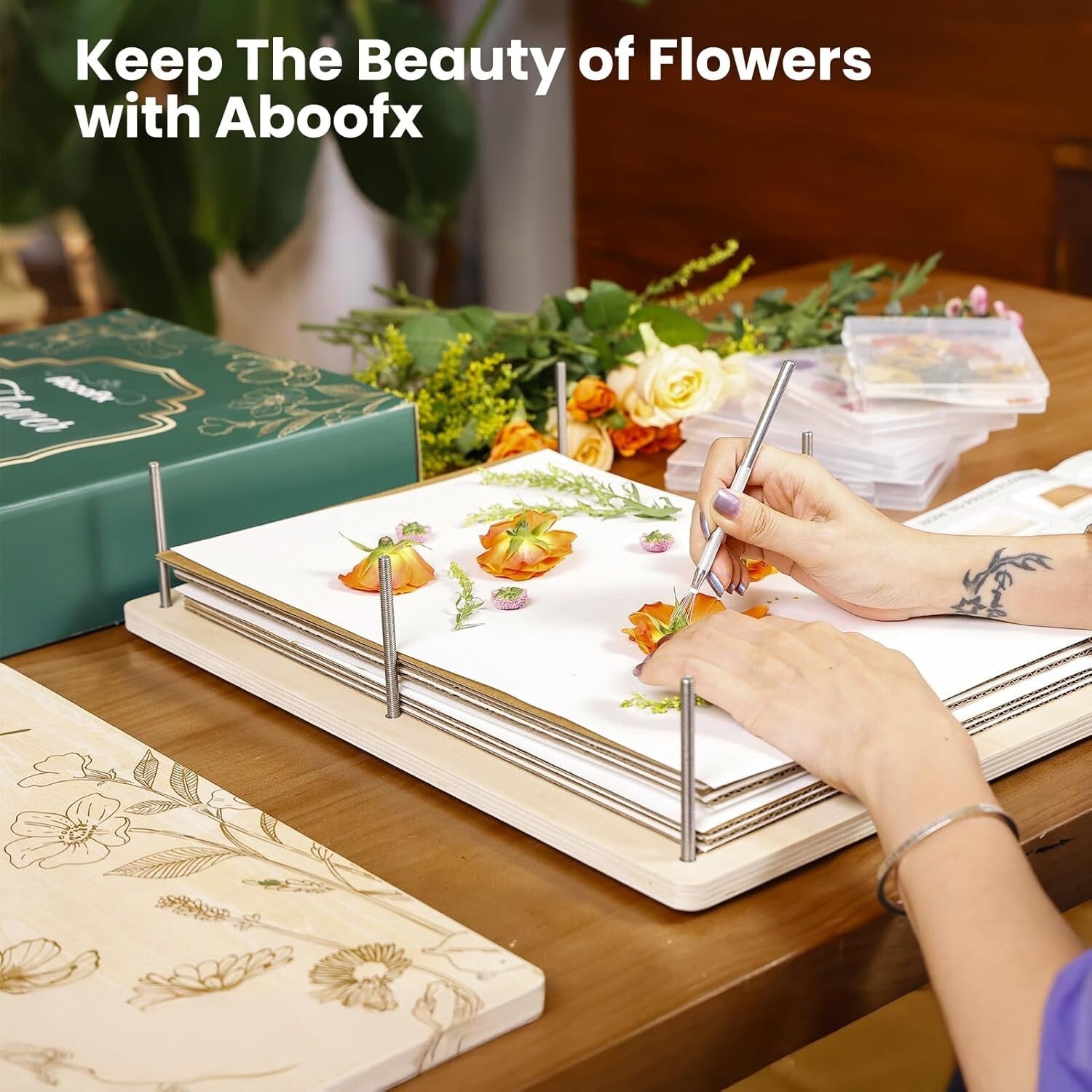 Adjustable Pressure 17"x12" Flower Press for Preserving Blooms - Rustic Design