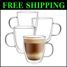 Load image into Gallery viewer, Elegant Set of 4 Double-Walled Borosilicate Coffee Mugs - 12oz Insulated Design