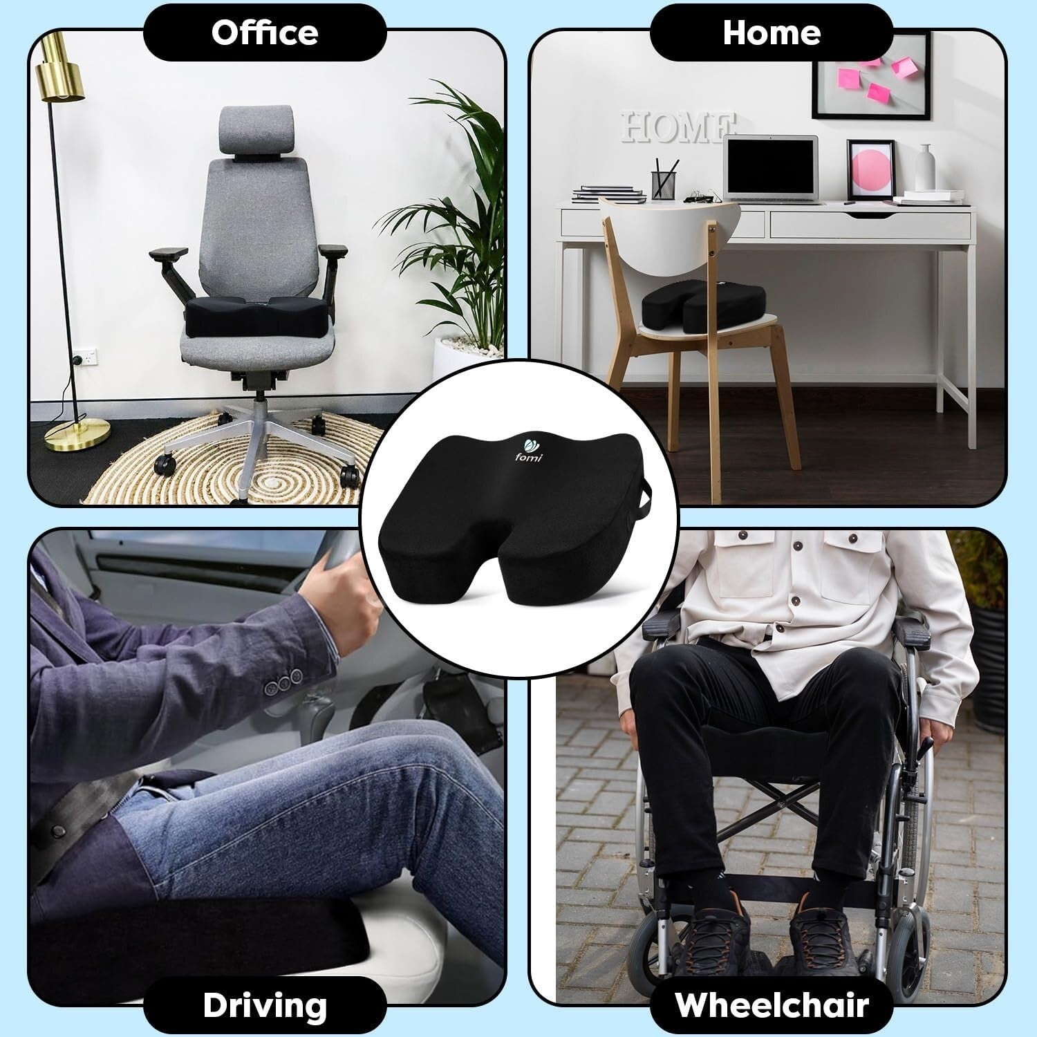 Extra Thick High-Density Memory Foam Seat Cushion for Back Pain Relief - Black