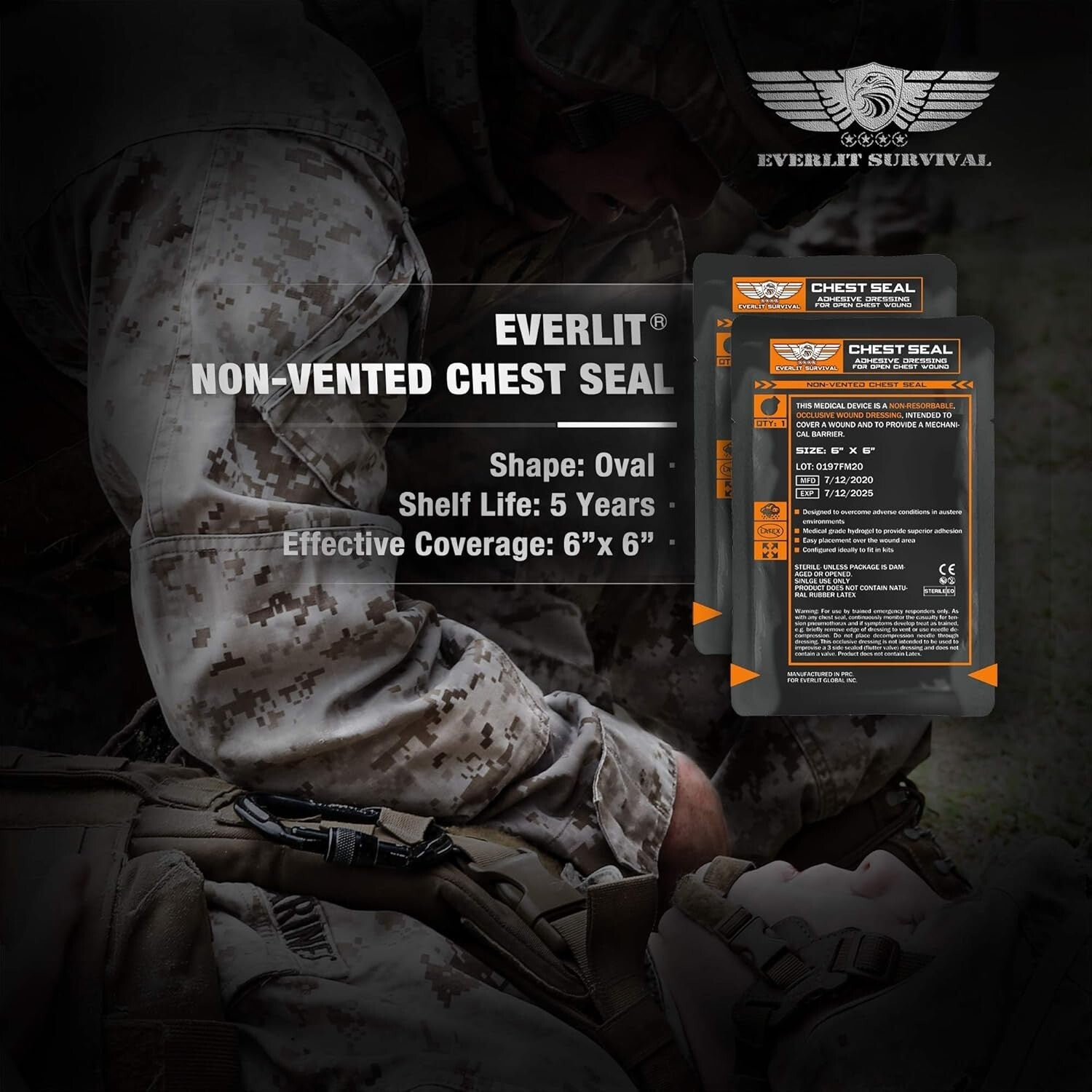 Sterile Non-Vented Chest Seal Adhesive Dressings - 6 Pack for Emergency Care