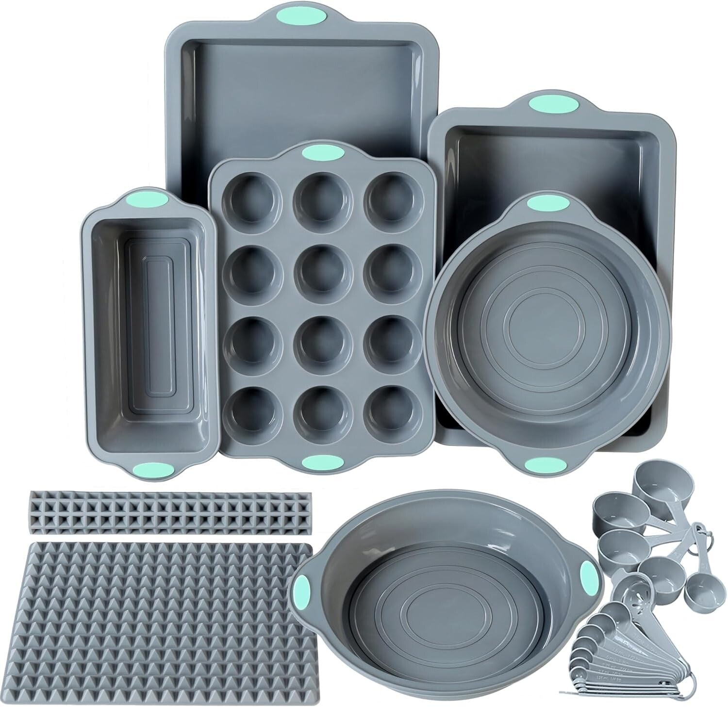 Durable 8-In-1 Silicone Baking Set with Reinforced Cake Pans and Measuring Cups