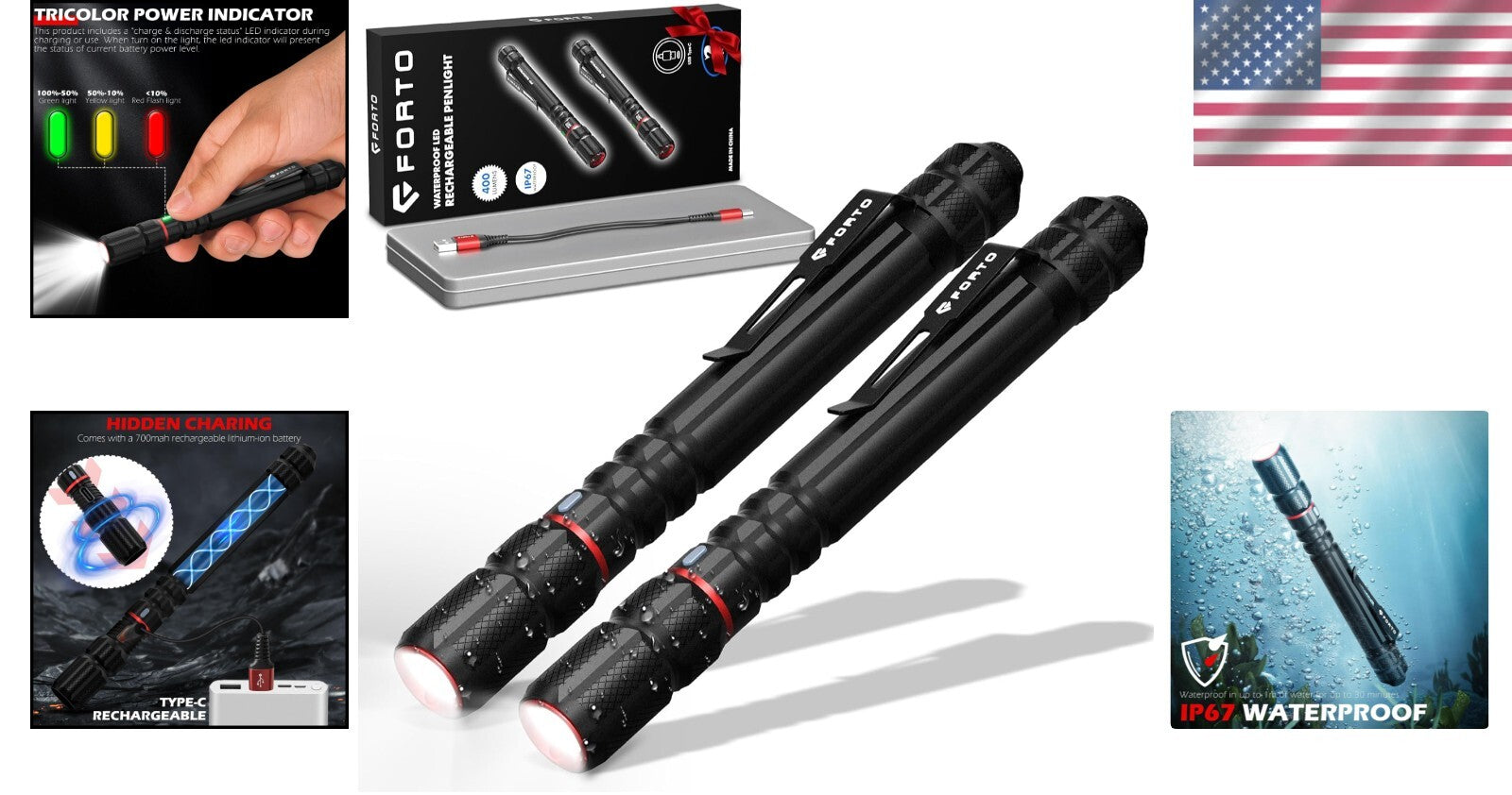 Rechargeable Emergency Flashlight 2-Pack - Waterproof, Dustproof, Premium Gift