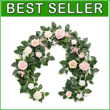 Load image into Gallery viewer, Vibrant 5FT Blush Pink Rose Garland for Stunning Wedding Backdrops &amp; Decor