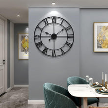 Load image into Gallery viewer, Large 24-Inch Silent Wall Clock - Rustic Round Metal Decor with Roman Numerals