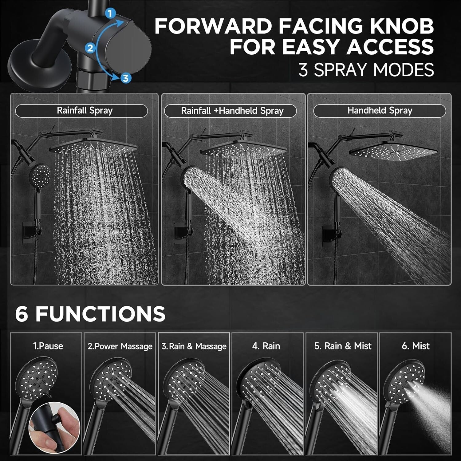 Rainfall Showerhead with Adjustable Height & Anti-Clog Nozzles - Modern Design