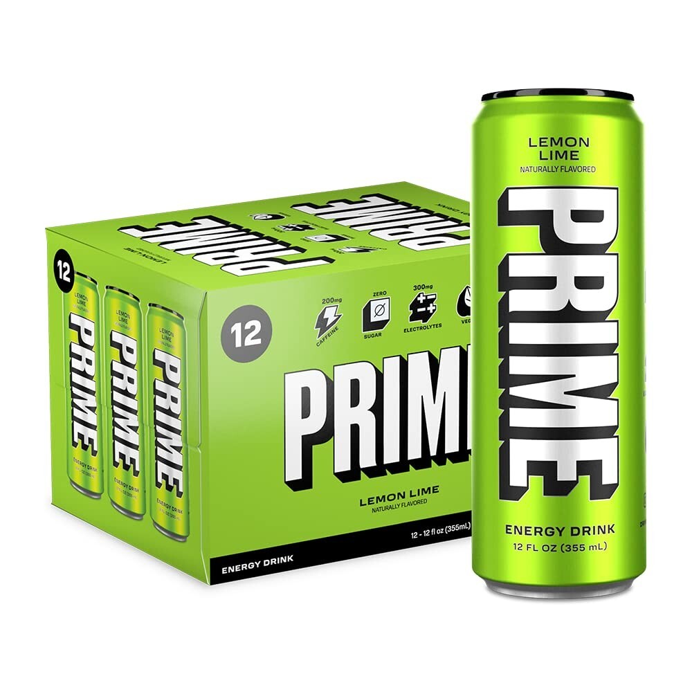High-Performance PRIME Energy Drink | Lemon Lime Flavor - 12 Pack Caffeine Boost