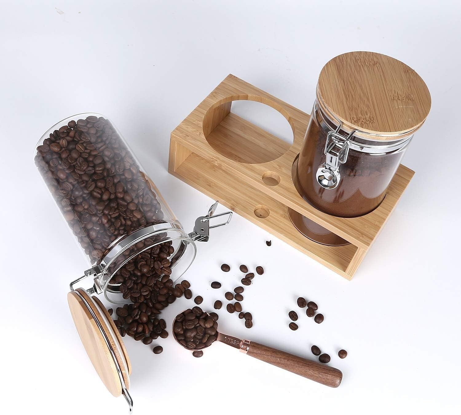 Bamboo Lidded Glass Canisters - Keep Coffee Beans Fresh & Stylishly Organized
