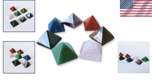 Natural Chakra Healing Crystal Pyramids Set - Seven Handcrafted Pieces - 1.5 in