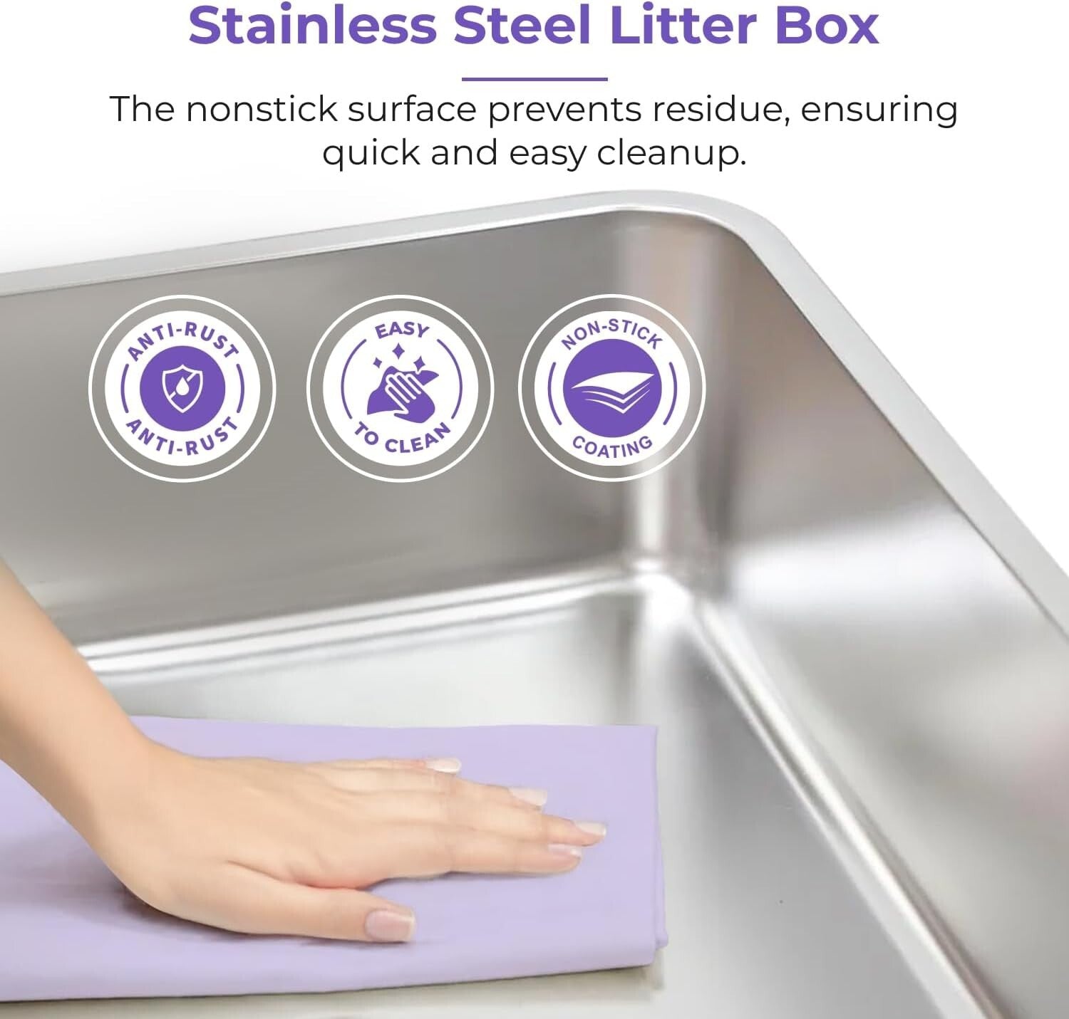 Durable Stainless Steel Litter Box with High Sides - Easy to Clean & Odor-Free