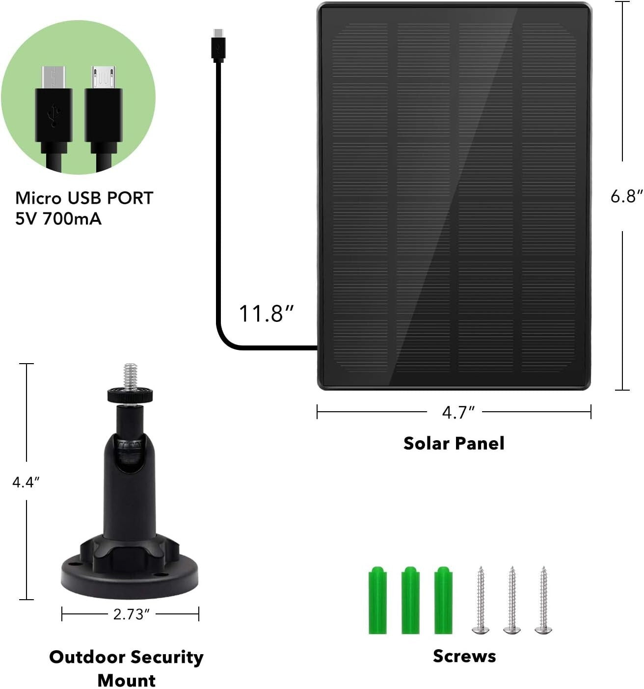 Eco-Friendly Solar Panels for Outdoor Security Cameras - 3 Pack with 10ft Cables