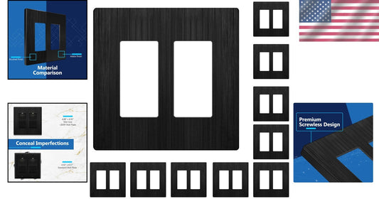 Brushed Black Screwless Double Decorator Wall Plate - 10 Pack, Modern Elegance