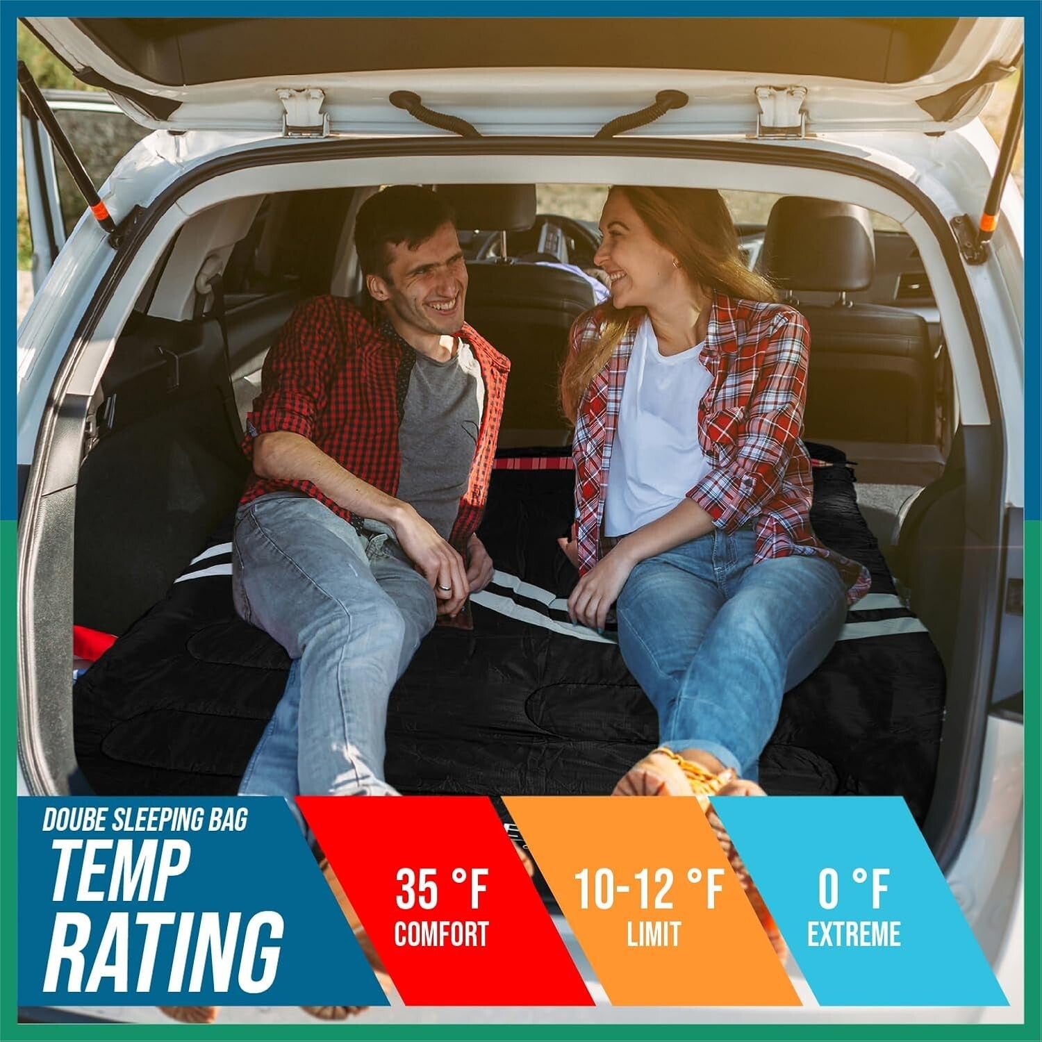 10°F Cotton Flannel Double Sleeping Bag - Waterproof, 2-Person Travel Essential