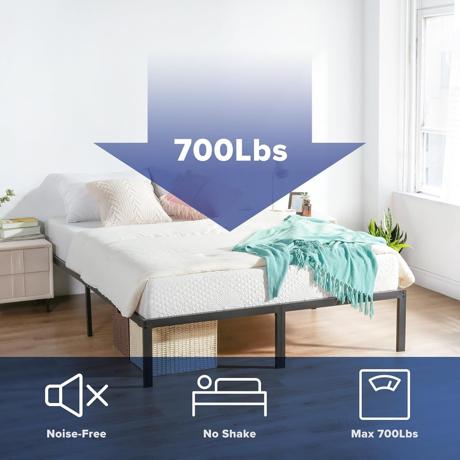 Durable Steel Platform Bed Frame, California King, 18-Inch Height, Extra Storage