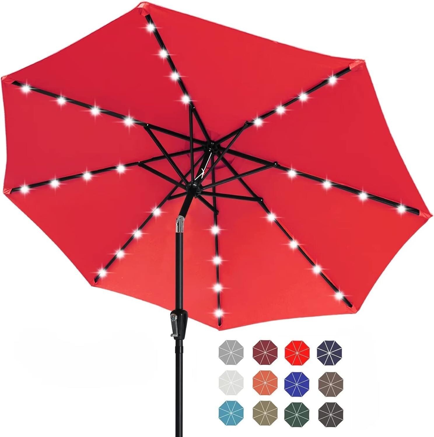 Elegant 11FT Round Solar LED Patio Umbrella - Perfect for Day or Night Use