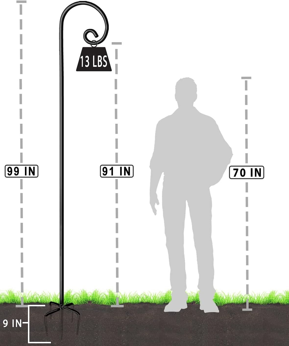 Elegant Black Outdoor Shepherd Hooks - Adjustable 5-Prong Garden Poles for Decor