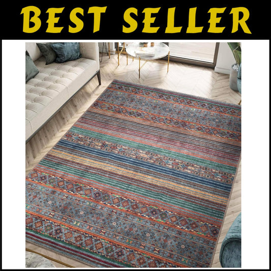 Durable 5' x 7' Vintage Moroccan Rug - Machine Washable, Non-Slip Backing