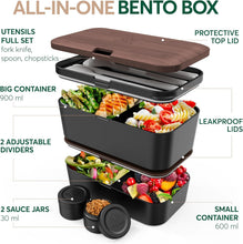 Load image into Gallery viewer, Versatile Bistro Bento Box with 4 Utensils &amp; Sauce Jars – Modern &amp; Leakproof