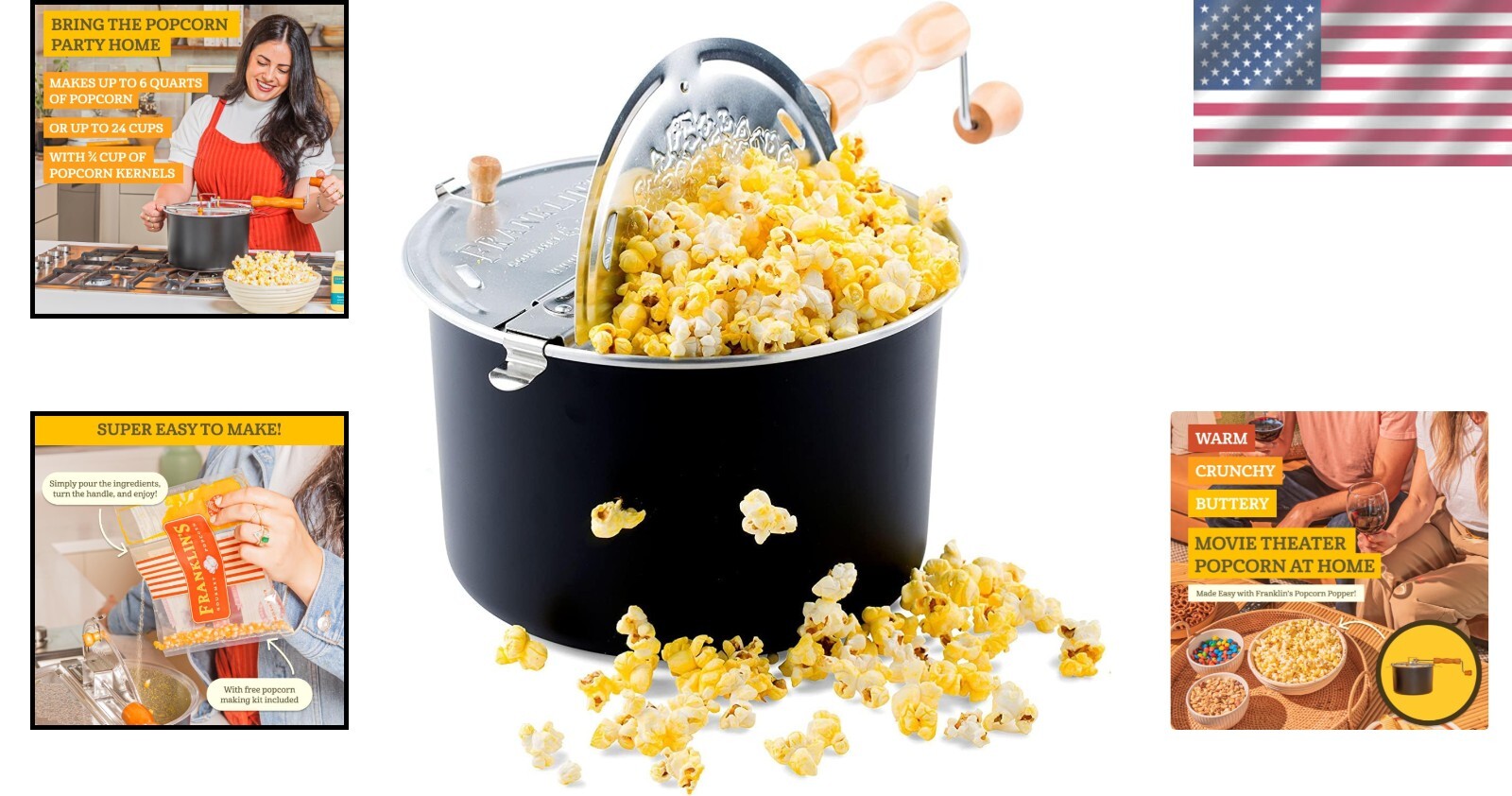 Authentic 6-Quart Stovetop Popcorn Maker with FREE Organic Kit for Movie Nights