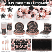 Load image into Gallery viewer, Complete 2025 Graduation Party Supplies for 25 Guests: Stylish &amp; Disposable