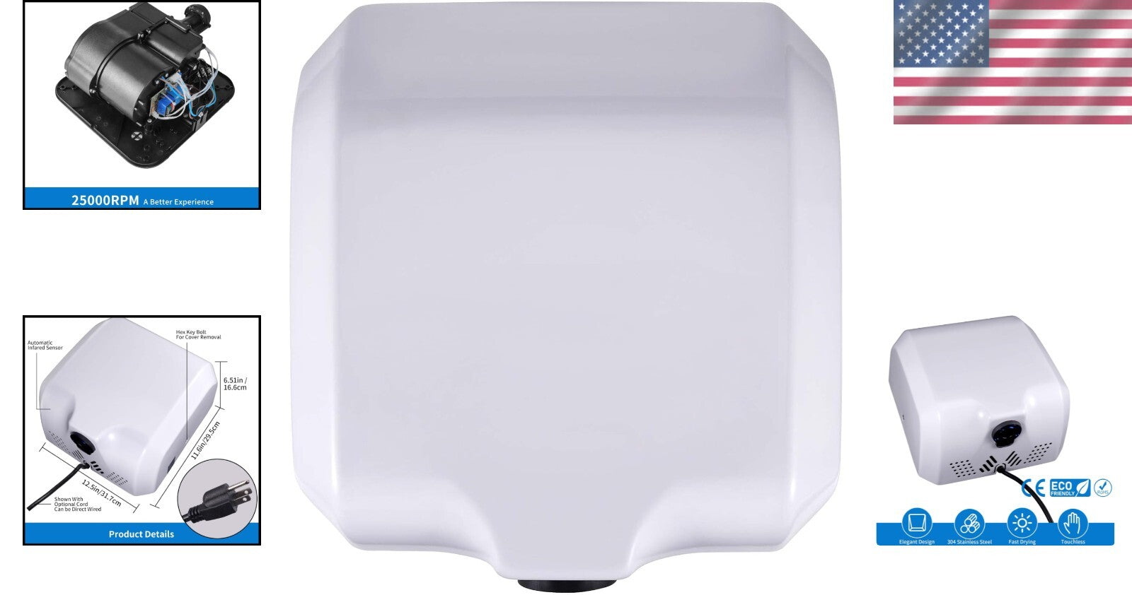 Durable Automatic Hand Dryer with Adjustable Sensing - Ideal for Busy Restrooms